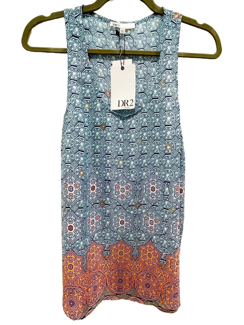 NWT DR2 Medallion Print Tank Top Blue Orange Sleeveless Blouse Medium